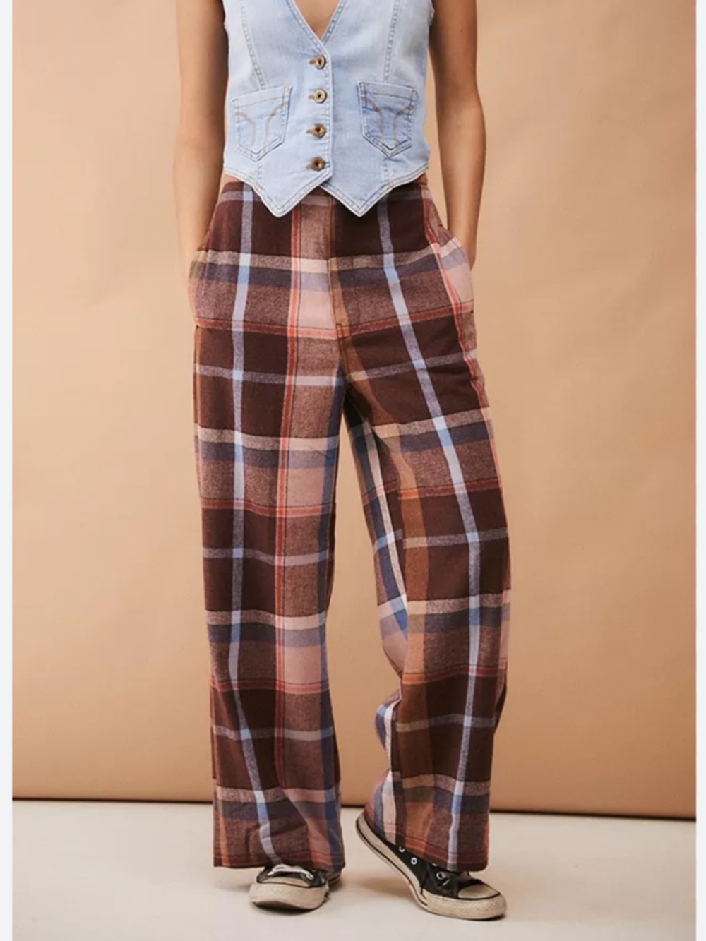 Urban Outfitters Abby Plaid Wide-Leg Pants
